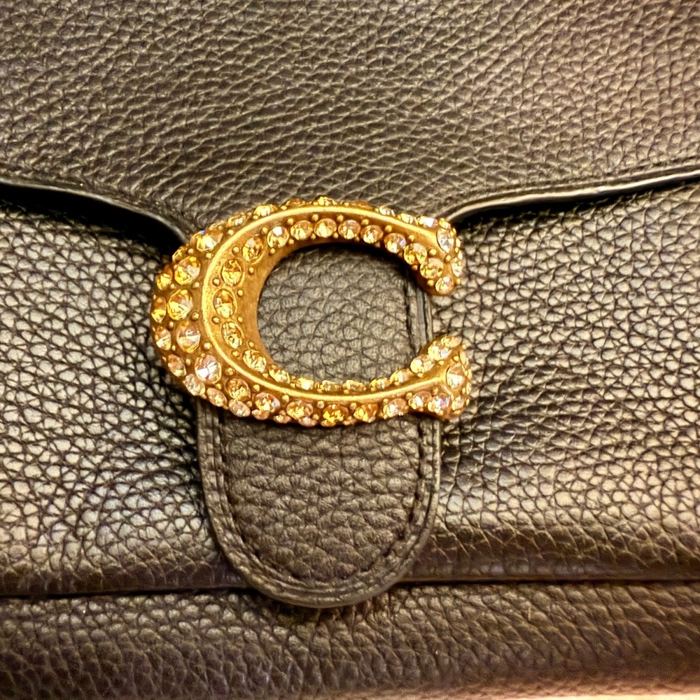 Coach Crystal C Tabby Chain Clutch Black & Gold - Picture 12 of 15